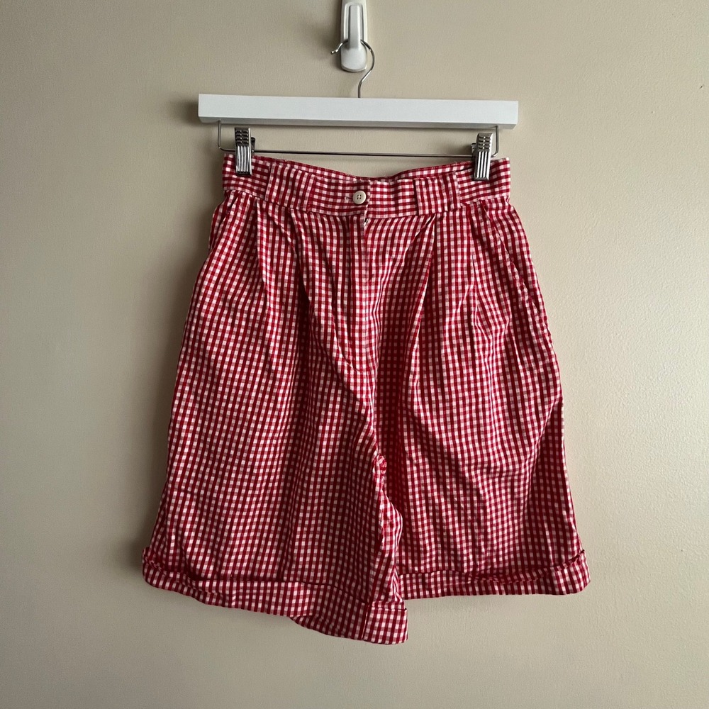 Charter Club Vintage 90s Gingham Shorts Red White Cotton Preppy High Waist 6